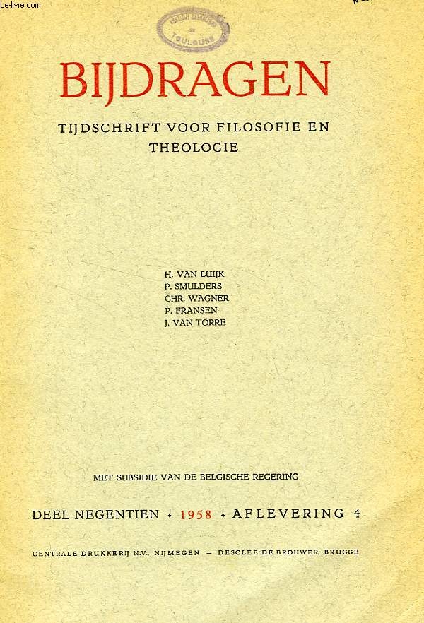 BIJDRAGEN, IV, 1958, TIJDSCHRIFT VOOR PHILOSOPHIE EN THEOLOGIE