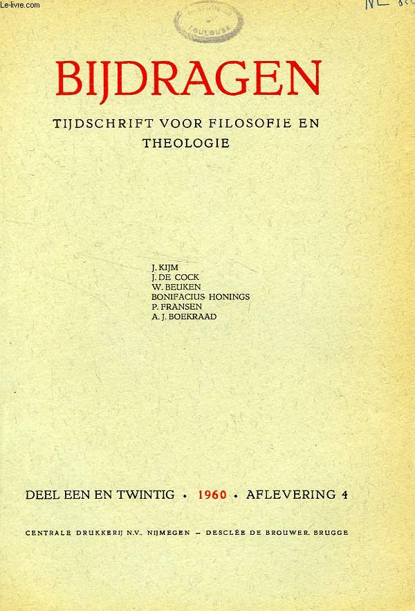 BIJDRAGEN, IV, 1960, TIJDSCHRIFT VOOR PHILOSOPHIE EN THEOLOGIE