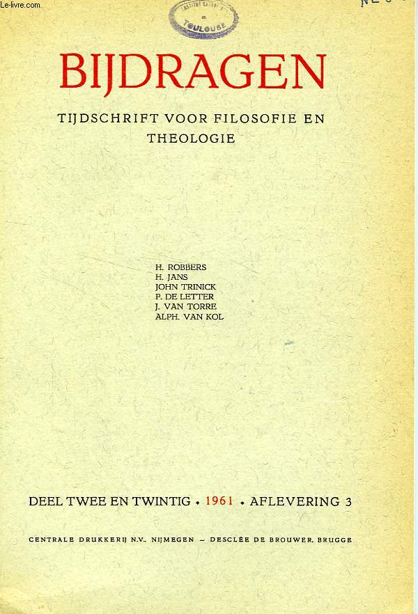 BIJDRAGEN, III, 1961, TIJDSCHRIFT VOOR PHILOSOPHIE EN THEOLOGIE