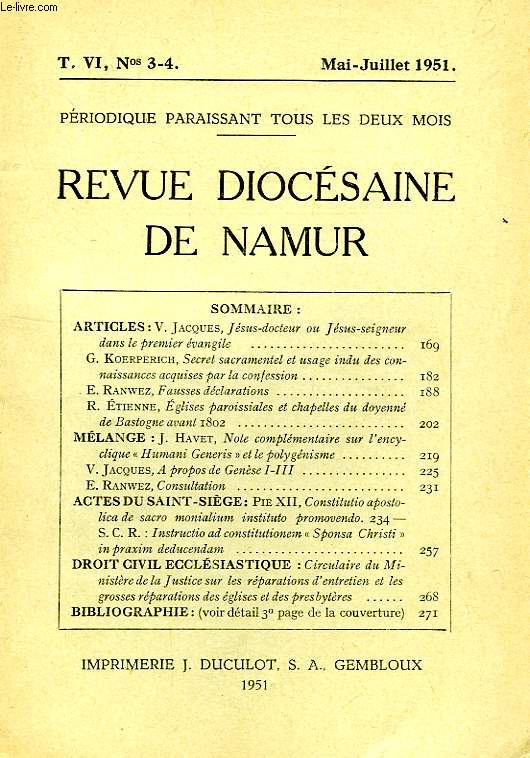 REVUE DIOCESAINE DE NAMUR, T. VI, N 3-4, MAI-JUILLET 1951