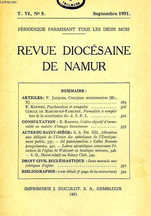 REVUE DIOCESAINE DE NAMUR, T. VI, N 5, SEPT. 1951