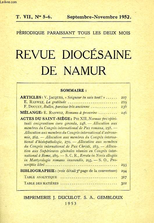 REVUE DIOCESAINE DE NAMUR, T. VII, N 5-6, SEPT.-NOV. 1952
