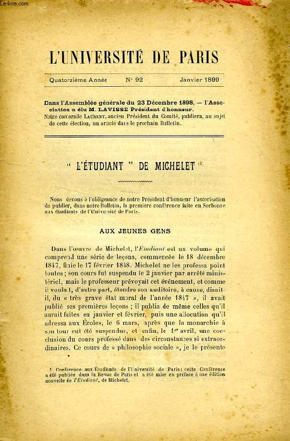 L'UNIVERSITE DE PARIS, 14e ANNEE, N 92, JAN. 1899