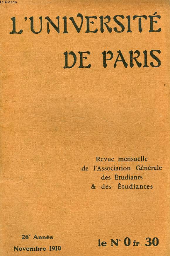 L'UNIVERSITE DE PARIS, 26e ANNEE, NOV. 1910