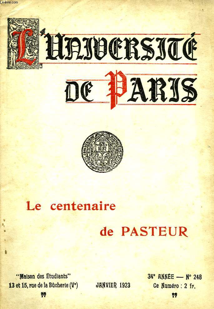 L'UNIVERSITE DE PARIS, 34e ANNEE, N 248, JAN. 1923