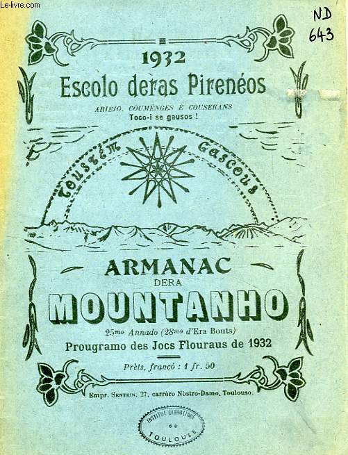 ESCOLO DERAS PIRENEOS, 25 ANNADO, 1932, ARMANAC DERA MOUNTANHO