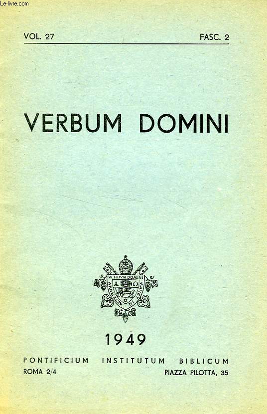 VERBUM DOMINI, VOL. 27, FASC. 2, 1949