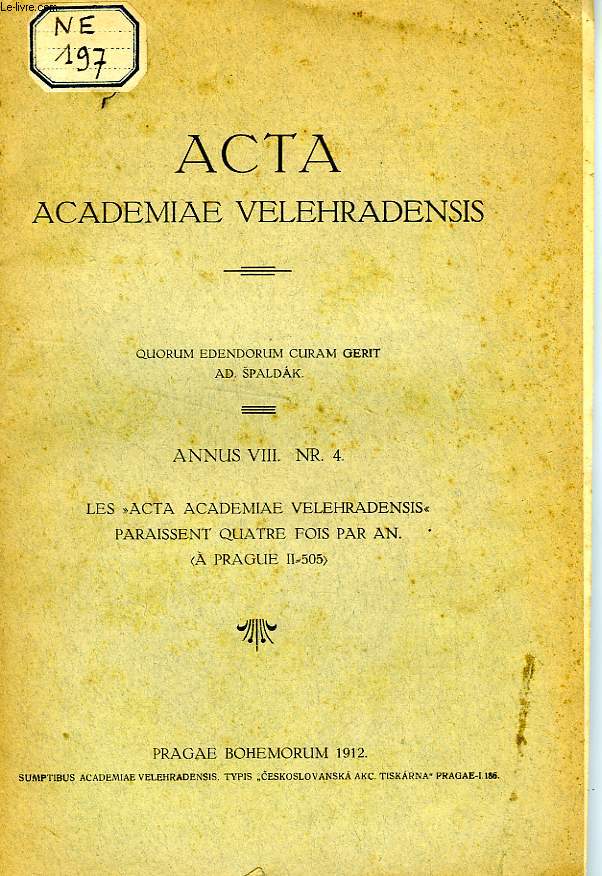 ACTA ACADEMIAE VELEHRADENSIS, ANNUS VIII, N 4