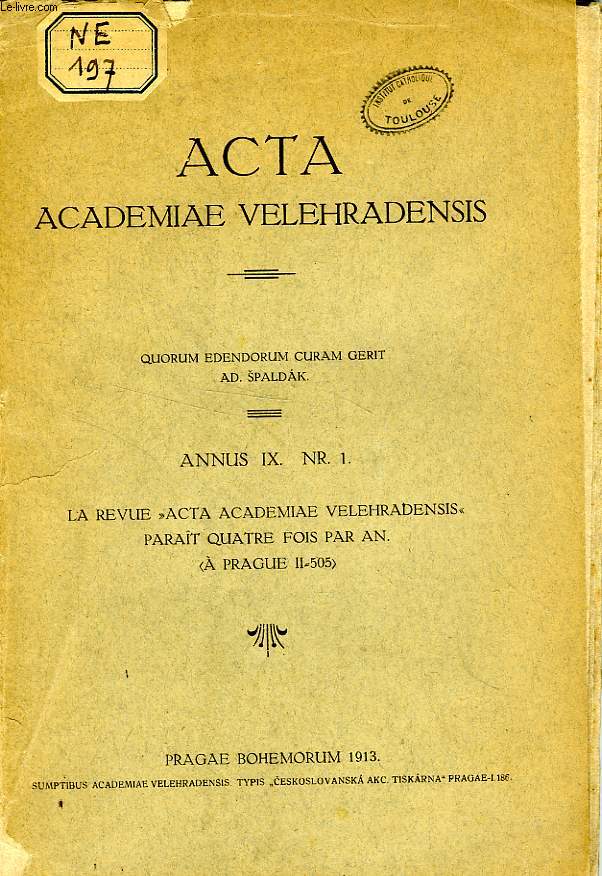 ACTA ACADEMIAE VELEHRADENSIS, ANNUS IX, N 1