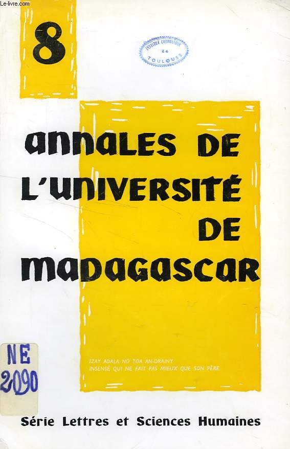 ANNALES DE L'UNIVERSITE DE MADAGASCAR, N 8, 1968