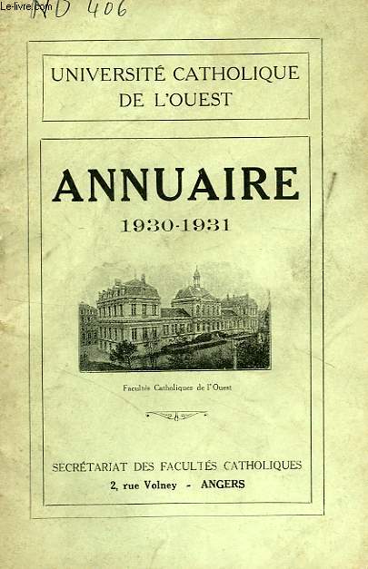 UNIVERSITE CATHOLIQUE DE L'OUEST, ANNUAIRE 1930-1931