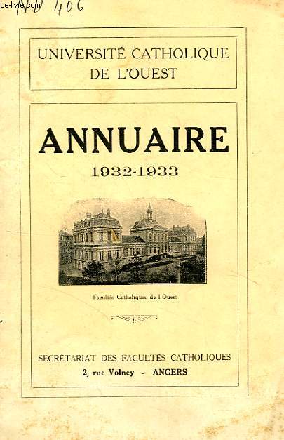 UNIVERSITE CATHOLIQUE DE L'OUEST, ANNUAIRE 1932-1933