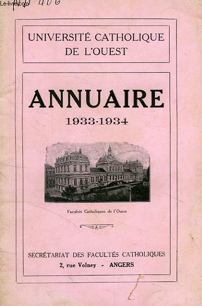 UNIVERSITE CATHOLIQUE DE L'OUEST, ANNUAIRE 1933-1934