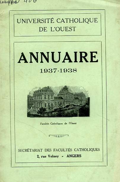 UNIVERSITE CATHOLIQUE DE L'OUEST, ANNUAIRE 1937-1938