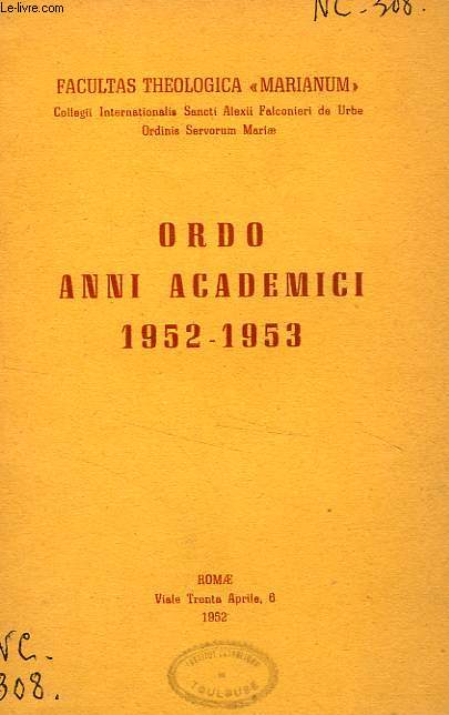 ORDO ANNI ACADEMICI, 1952-1953