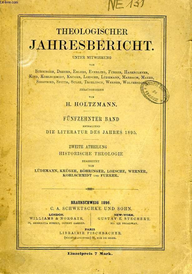 THEOLOGISCHER JAHRESBERICHT, XV. BAND, 1895, 2, HISTORISCHE THEOLOGIE