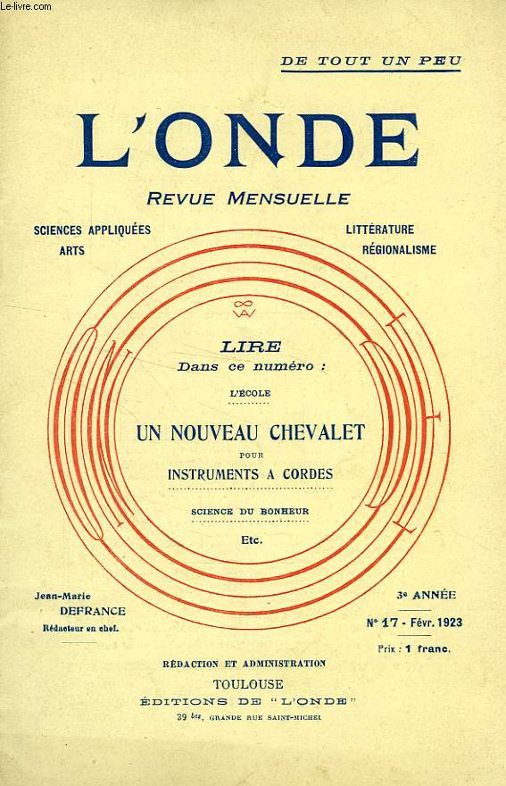 L'ONDE, 3e ANNEE, N 17, FEV. 1923, UN NOUVEAU CHEVALET POUR INSTRUMENTS A CORDES