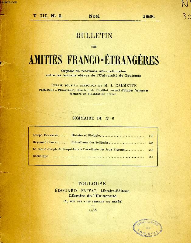 BULLETIN DES AMITIES FRANCO-ETRANGERES, T. III, N 6, NOL 1938