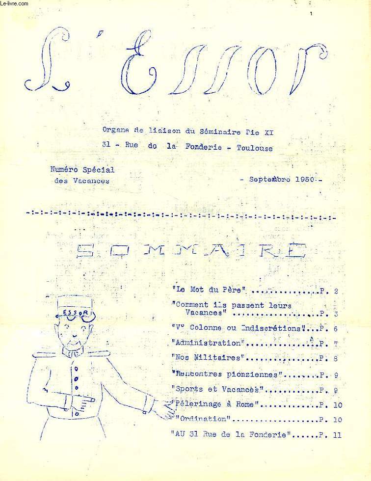 L'ESSOR, SEPT. 1950, ORGANE DE COLLABORATION DU SEMINAIRE PIE XI