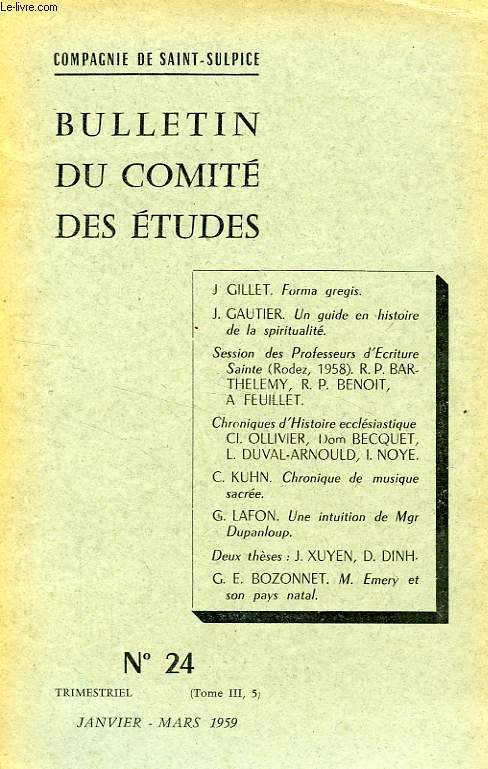 BULLETIN DU COMITE DES ETUDES, N 24, JAN.-MARS 1959