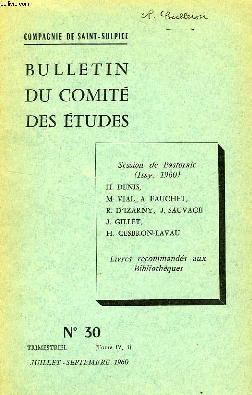 BULLETIN DU COMITE DES ETUDES, N 30, JUILLET-SEPT. 1961