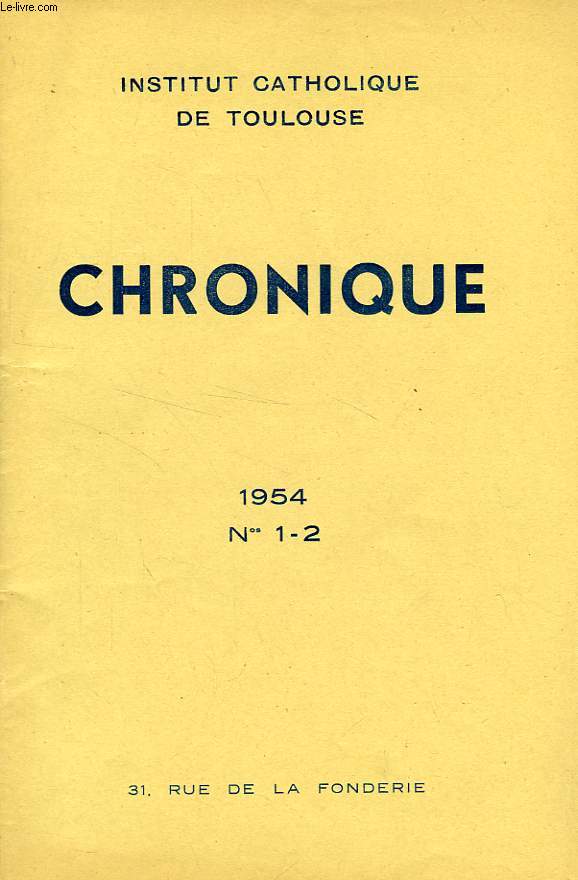 CHRONIQUE, N 1-2, 1954