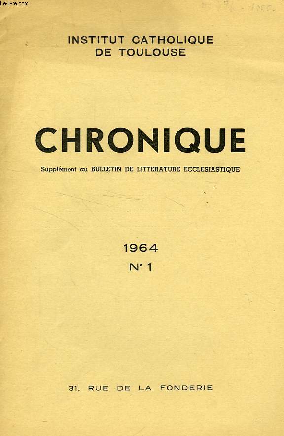 CHRONIQUE, N 1, 1964