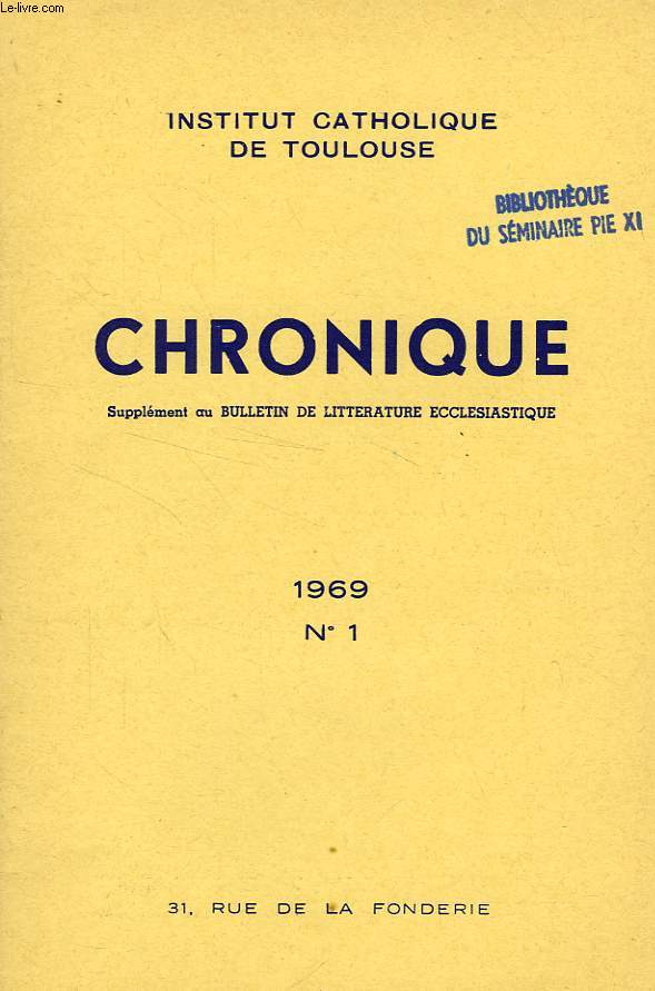 CHRONIQUE, N 1, 1969