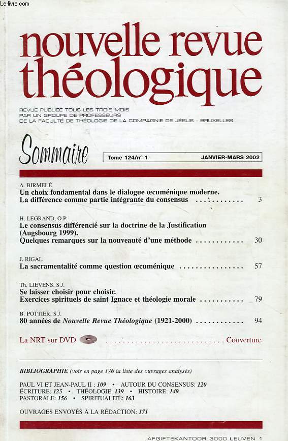 NOUVELLE REVUE THEOLOGIQUE, TOME 124, N 1, JAN.-MARS 2002