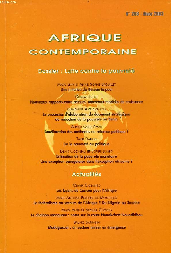 AFRIQUE CONTEMPORAINE, N 208, HIVER 2003