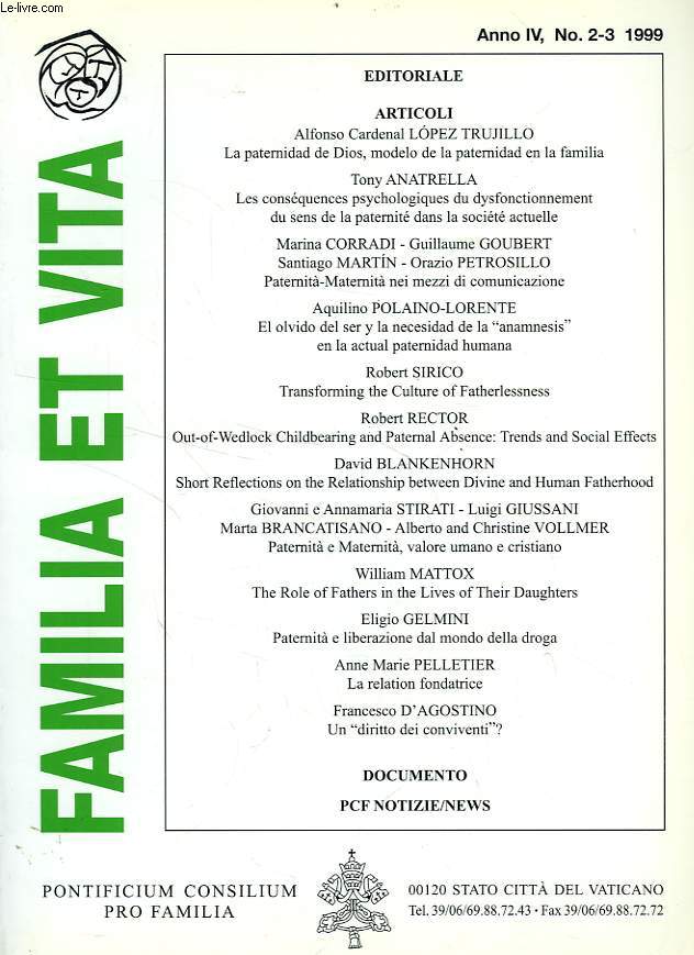 FAMILIA ET VITA, ANNO IV, N 2-3, 1999