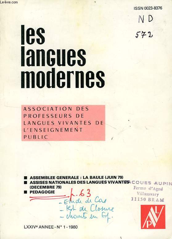 LES LANGUES MODERNES, 1980-1986, 34 NUMEROS