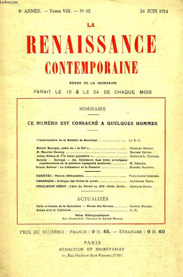 LA RENAISSANCE CONTEMPORAINE, 8e ANNEE, N 12, JUIN 1914