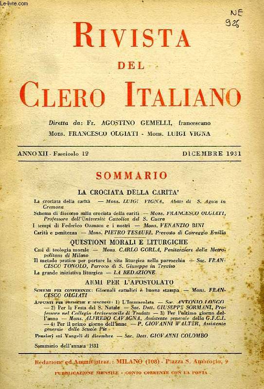 RIVISTA DEL CLERO ITALIANO, ANNO XII, FASC. 12, DIC. 1931