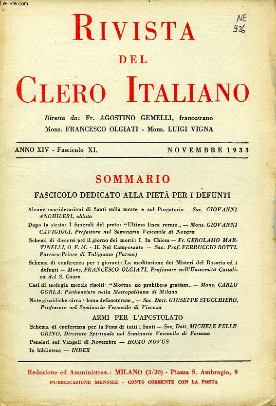 RIVISTA DEL CLERO ITALIANO, ANNO XIV, FASC. 11, NOV. 1933