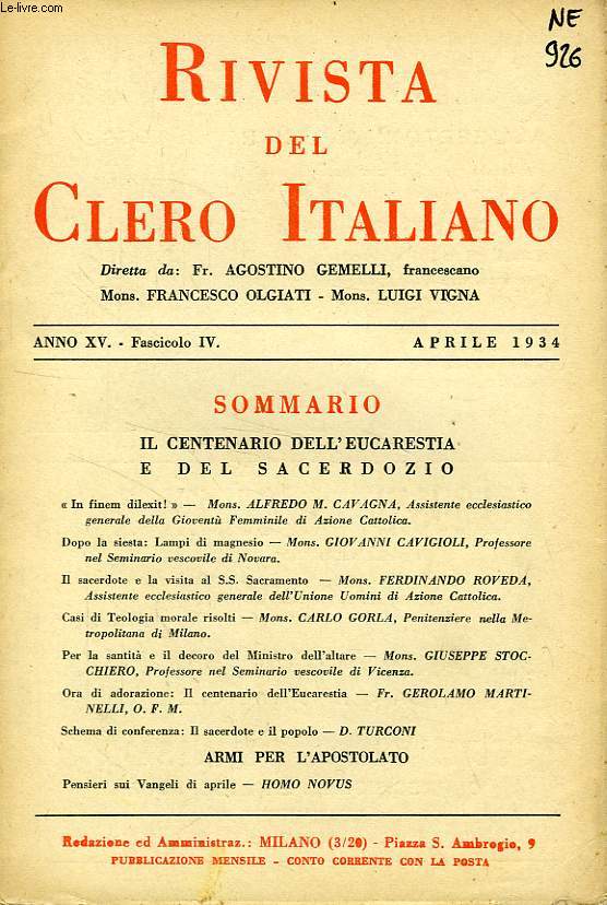 RIVISTA DEL CLERO ITALIANO, ANNO XV, FASC. 4, APRILE 1934