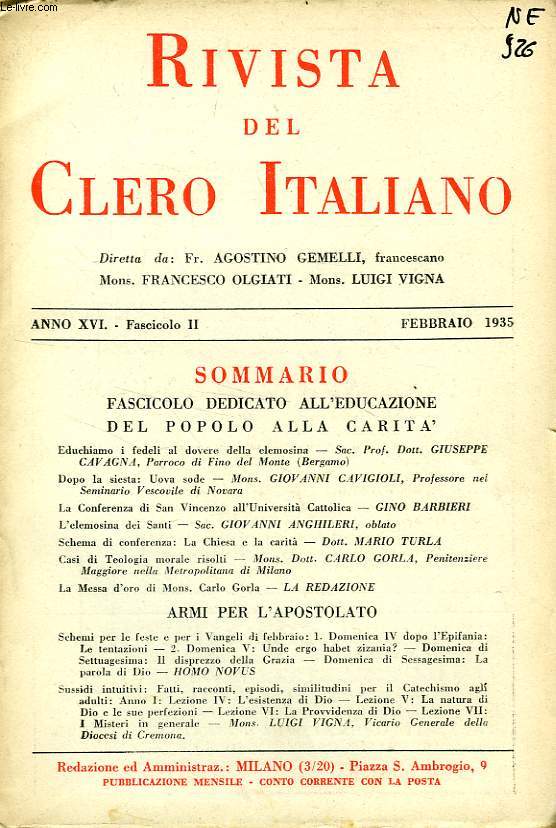 RIVISTA DEL CLERO ITALIANO, ANNO XVI, FASC. 2, FEBB. 1935