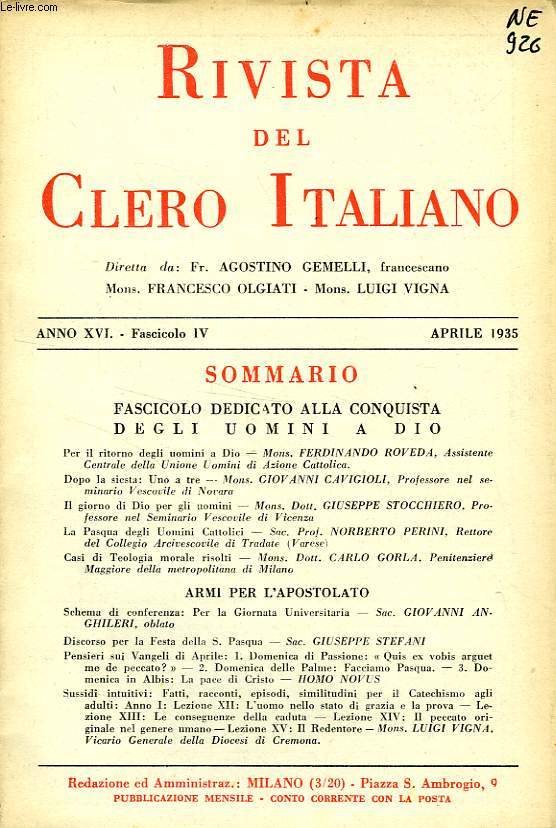 RIVISTA DEL CLERO ITALIANO, ANNO XVI, FASC. 4, APRILE 1935