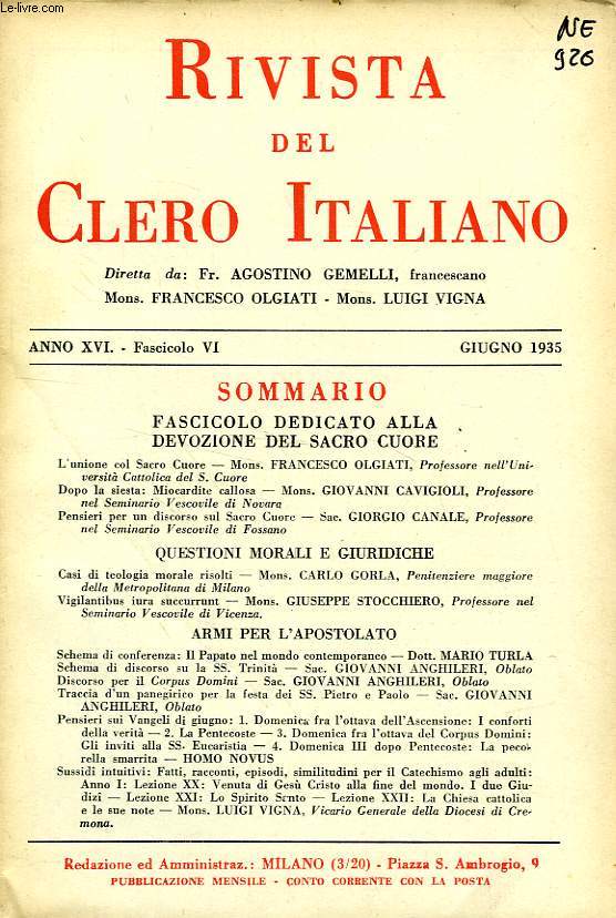 RIVISTA DEL CLERO ITALIANO, ANNO XVI, FASC. 6, GUIGNO 1935