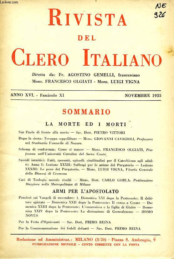 RIVISTA DEL CLERO ITALIANO, ANNO XVI, FASC. 11, NOV. 1935