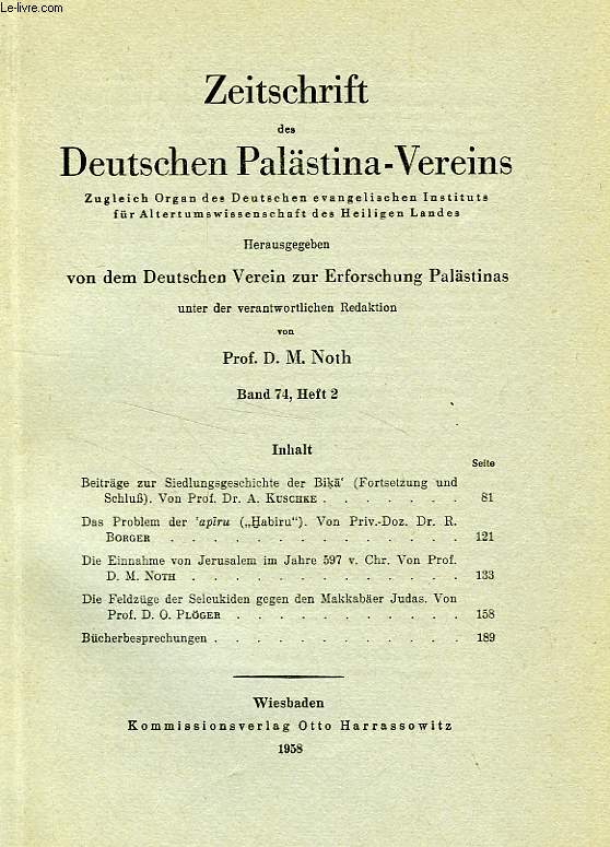 ZEITSCHRIFT DES DEUTSCHEN PALSTINA-VEREINS, BAND 74, HEFT 2, 1958