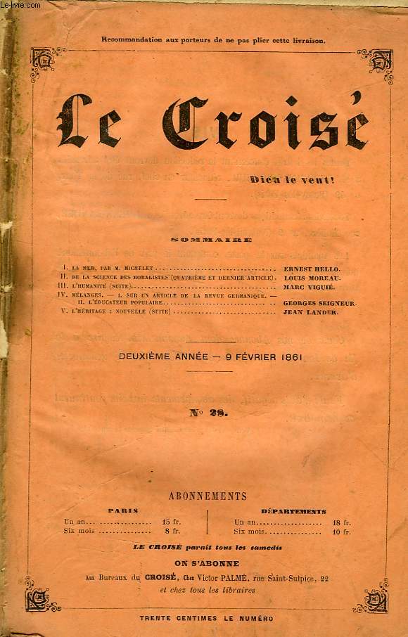 LE CROIS, DIEU LE VEUT !, 2e ANNEE, N 28, FEV. 1861