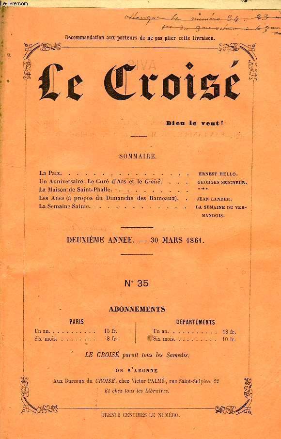 LE CROIS, DIEU LE VEUT !, 2e ANNEE, N 35, MARS 1861