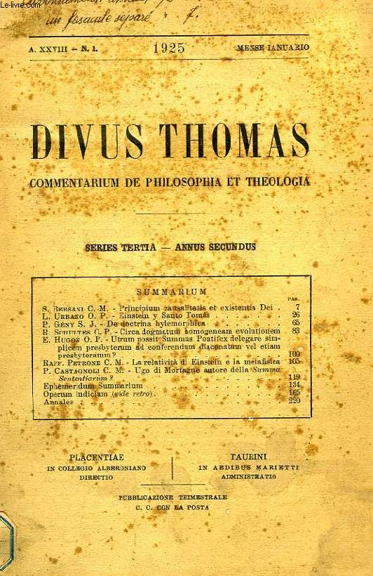 DIVUS THOMAS, A. XXVIII, N 1, 1925, COMMENTARIUM DE PHILOSOPHIA ET THEOLOGIA