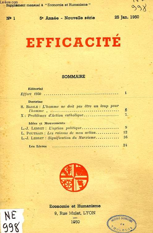 EFFICACITE, 5e ANNEE, N 1, JAN. 1950
