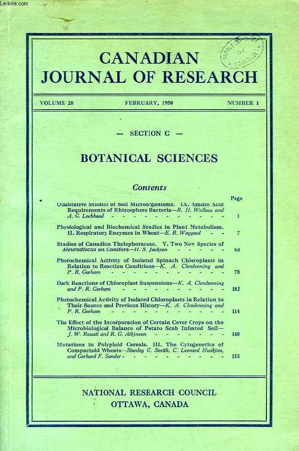 CANADIAN JOURNAL OF RESEARCH, VOL. 28, N 1, FEB. 1950, SECTION C, BOTANICAL SCIENCES