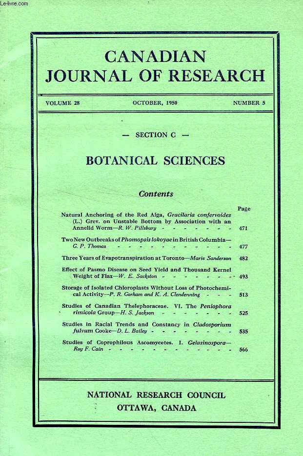 CANADIAN JOURNAL OF RESEARCH, VOL. 28, N 5, OCT. 1950, SECTION C, BOTANICAL SCIENCES
