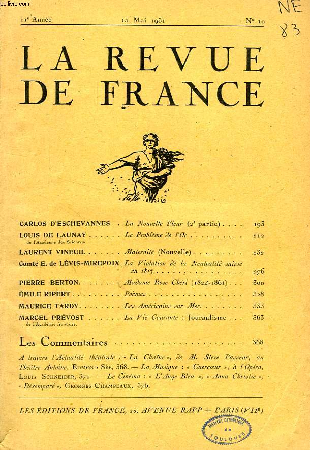 LA REVUE DE FRANCE, 11e ANNEE, N 10, MAI 1931