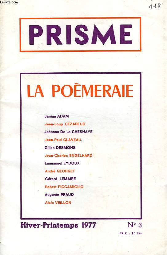 PRISME, N 3, HIVER-PRINTEMPS 1977, LA POEMERAIE