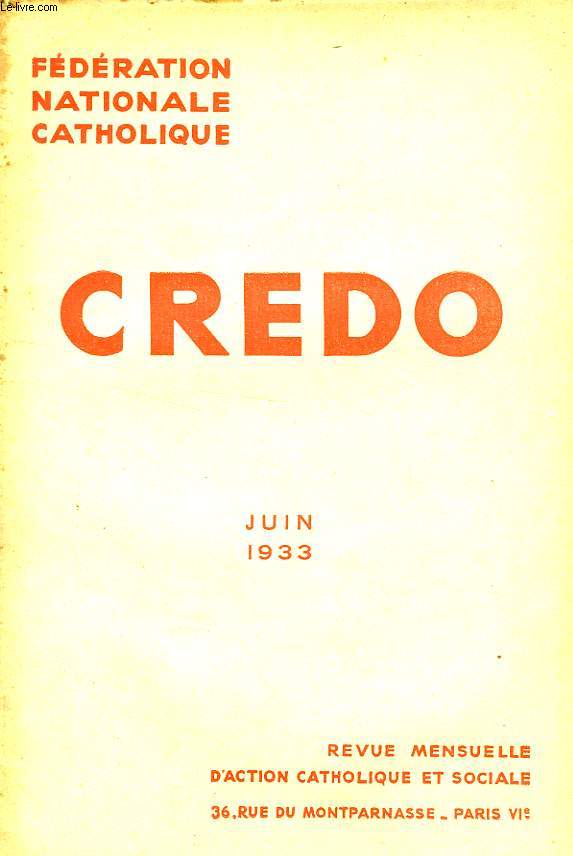 CREDO, JUIN 1933